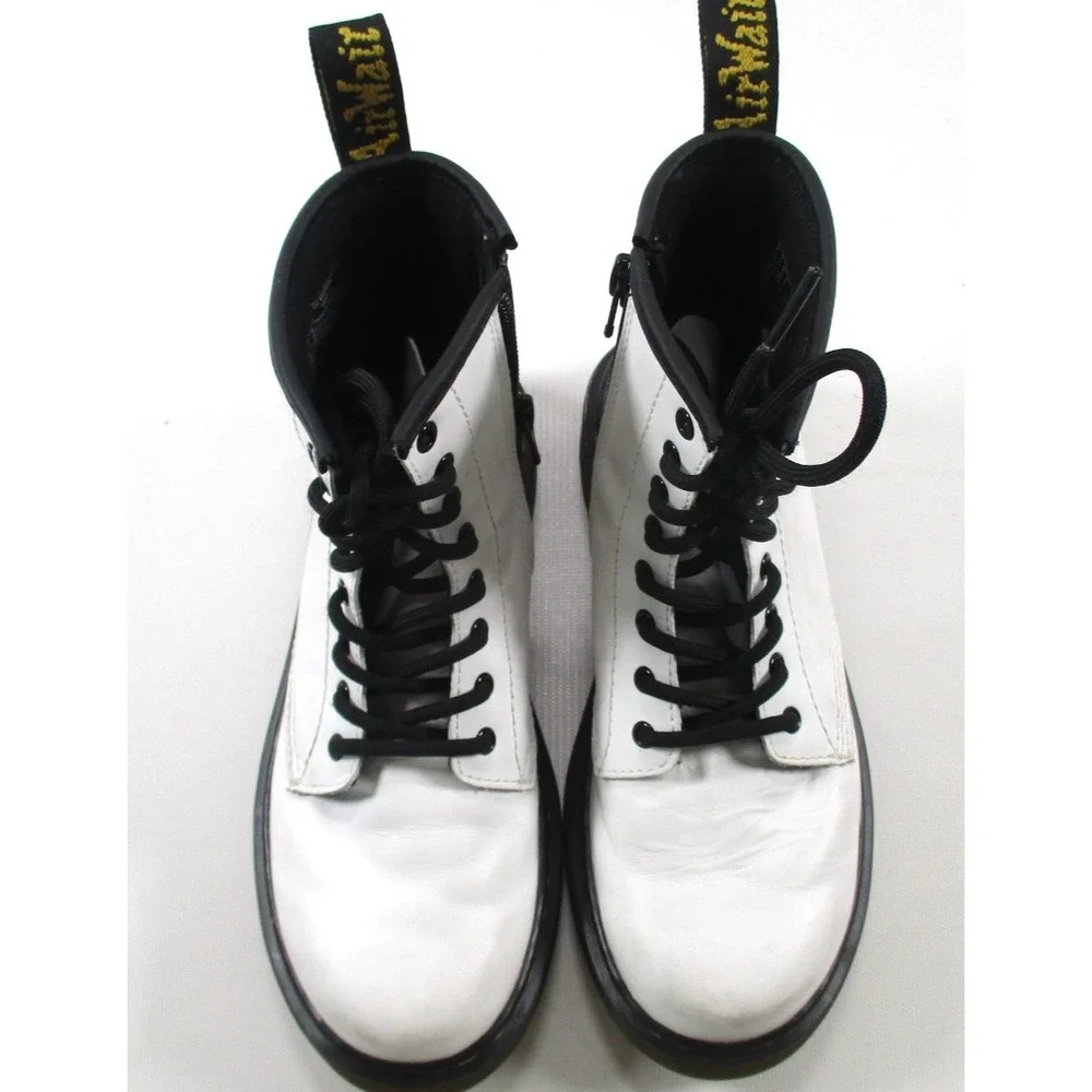 Dr.‎ Martens Kids 1460 J White Leather Combat Side Zip Boots Size US 3